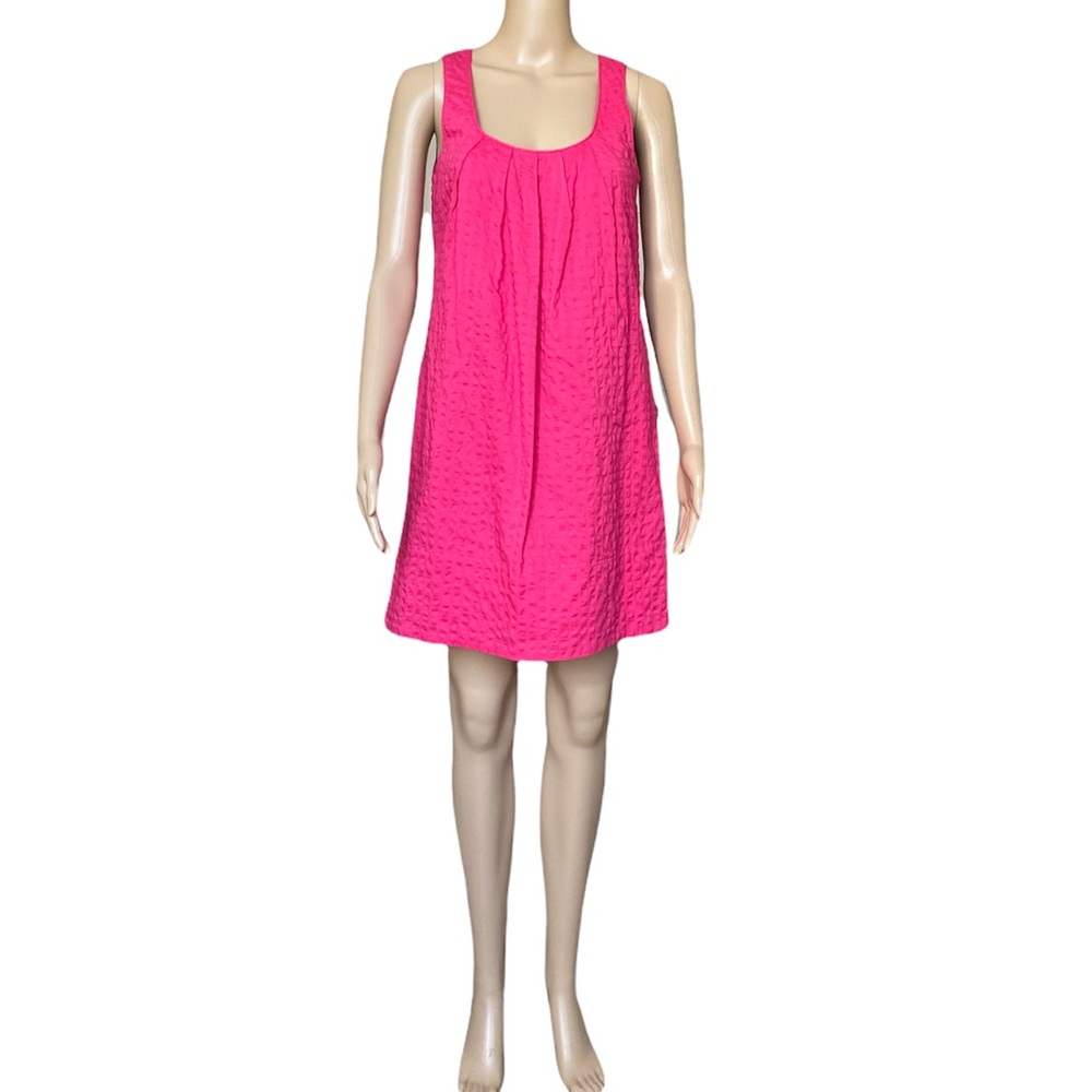 J. Crew Fuchsia Crinkle Cotton Lined Shift Dress with Pockets size 0